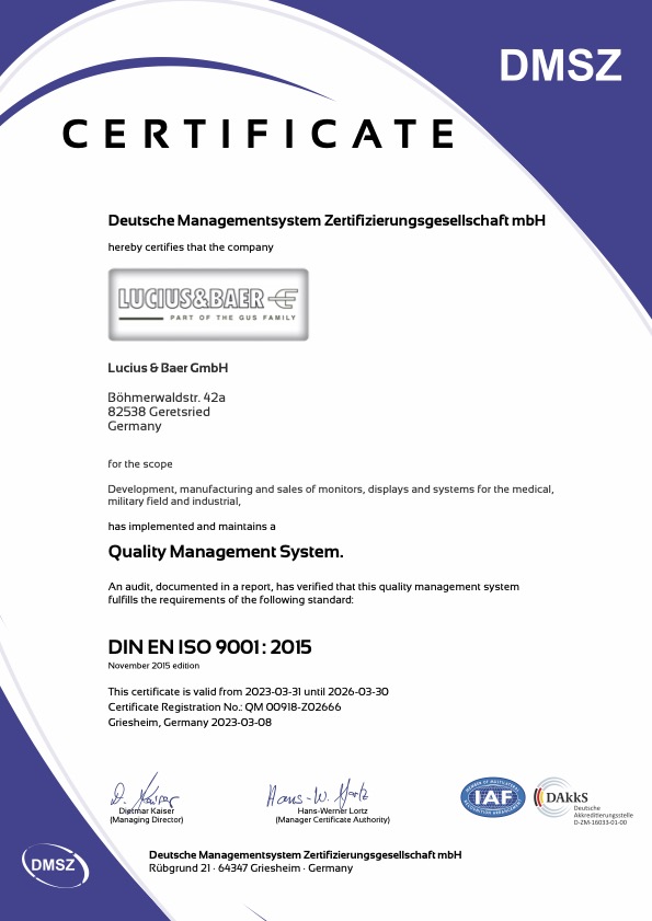 Lucius & Baer - DIN EN ISO 9001 2023 Certification QM00918 in english